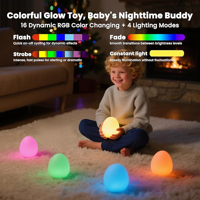 Baby Night Light: 16 Colors Changing Silicone Egg Light for Nursery, Rechargeable Touch Nightlight for Kids with Timer & Mermory, Dimmable Portable Nursery Night Light for Breastfeeding