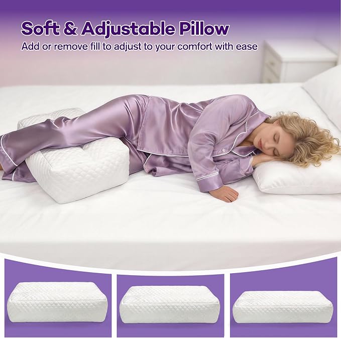 Shredded Memory Foam Knee Pillow for Side Sleepers, Supportive Leg Pillow for Side Sleeping, Relieve Hip Back & Leg Pain, White