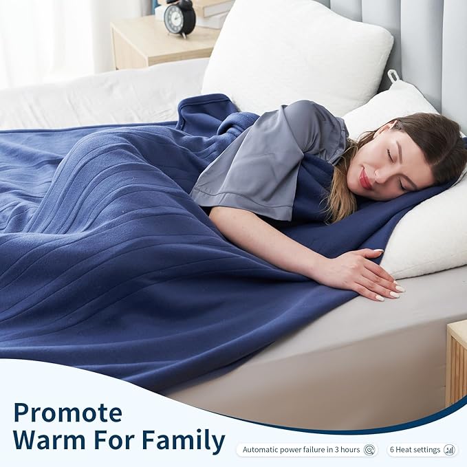 Electric Heated Blanket Full Size 72"x84",Fast Heating Throw, Soft Fleece for Bed & Sofa, 10 Hours Auto Off & 4 Heating Levels, Machine Washable, Gifts for Grandma & Family-Dark Blue