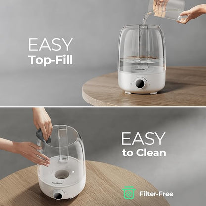 Homvana Humidifiers for Bedroom Diffusers - Top Fill 4L Cool Mist Humidifier Large Room, 40H Runtime Diffusers for Home, Air Humidifier for Plants, Baby Nursery, Easy to Clean, Essential Oil Diffusers