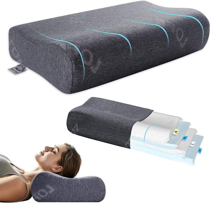 LOFE Contour Pillow with Softer Neck Support - Adjustable Softness Cervical Neck Pillow for Ideal Support, 4 Layers Contour Pillow for All Sleepers, Ergonomic Side Sleeper Pillow for Less Neck Pain