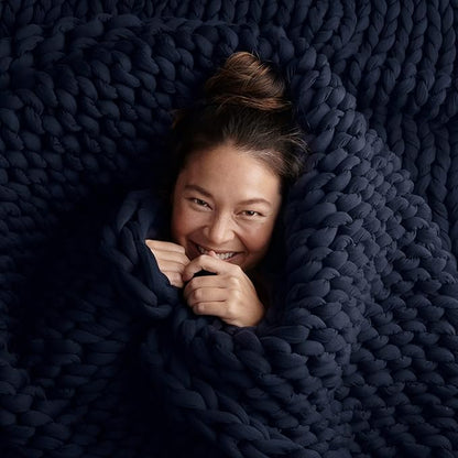 Bearaby Cotton Hand-Knit Weighted Blankets for Adults - Chunky Knit Blanket - Sustainable, Breathable, Organic, Cooling Weighted Blanket - Machine Washable (Midnight Blue, 10 lbs, 40"x64")