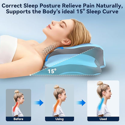 Sleep Apnea Pillow with Neck Pain & Snoring Relief -Orthopedic Cervical Pillow, Ergonomic Contour Memory Foam for Side, Back,Stomach Sleepers, Medium Firm Support (Blue, Queen Size 25" Lx15 Wx5.8 H)