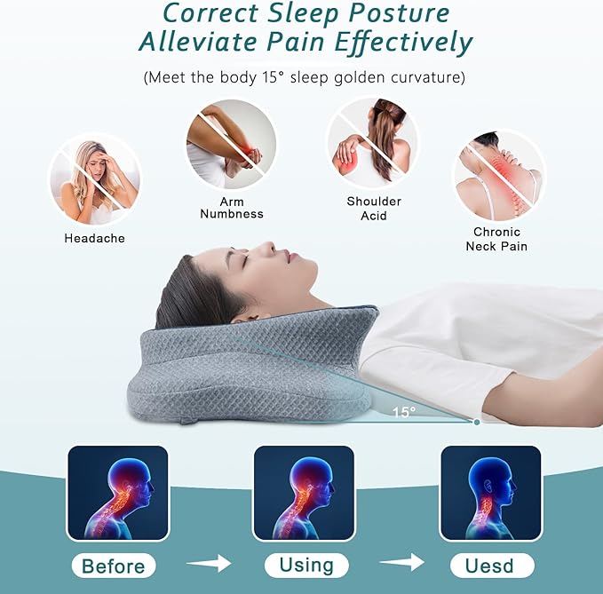 Cervical Neck Pillow for Pain Relief Sleeping, Contour Memory Foam Pillows, Ergonomic Side Sleeper Pillows for Adults, Cooling Orthopedic Neck Support Pillow for Back Stomach Sleepers