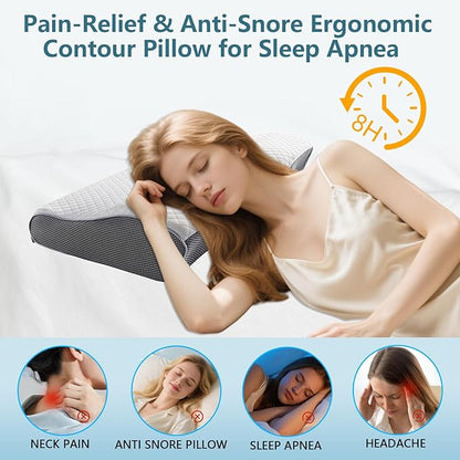Sleep Apnea Pillow with Neck Pain & Snoring Relief -Orthopedic Cervical Pillow, Ergonomic Contour Memory Foam for Side, Back,Stomach Sleepers, Medium Firm Support(Normal)