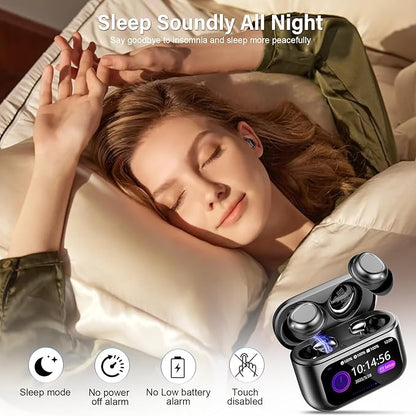 Sleep Earbuds Bluetooth 5.4 in Ear Touch Screen Sleep Headphones, Small Design Mini Sleep Earbuds for Side Sleepers with Sleep Mode, 48H Playtime Sleep Earphones Clear Calls, Light Black