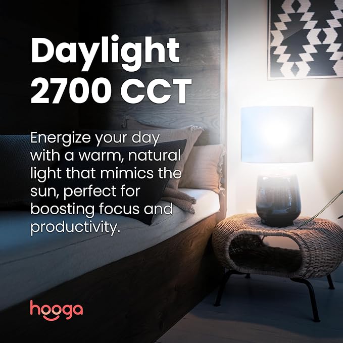 hooga Circadian Rhythm Full Spectrum LED Light Bulb - 2700K, 2100K, 1400K, Flicker-Free, Blue Light Free Night Mode, 7W Energy Efficient Warm White for Sleep, Relaxation & Focus - 2 Pack