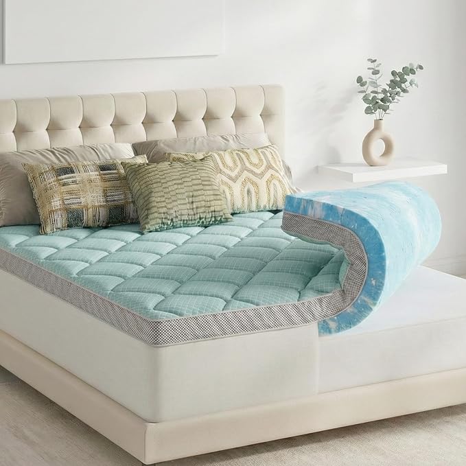 Novilla 4 Inch Dual Layer Memory Foam Mattress Topper, 2 Inch Gel Memory Foam and 2 Inch Cooling Down-Alternative Mattress Pad Cover for Back Pain, Breathable & Certi-Safe, King