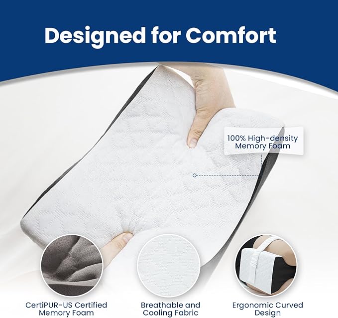 Knee Pillow for Side Sleepers,Leg Pillow,Knne Pillow,Leg Pillows for Side Sleeping,Memory Foam Support Ergonomic Pillows, Removable Cover,White&Black