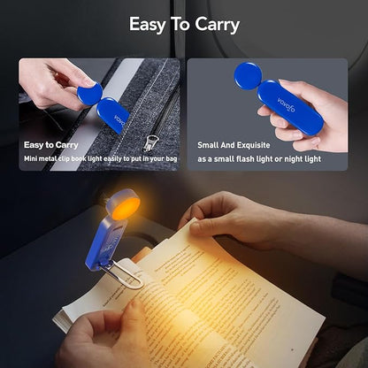 VAVOFO USB Rechargeable Book Light, Blue Light Blocking, Amber Light Clip On Bookmark Shaped Reading Light, Eye Care 6 LEDs Book Light for Bookworms Reading in Bed with 9 Lighting Modes (Royal Blue)