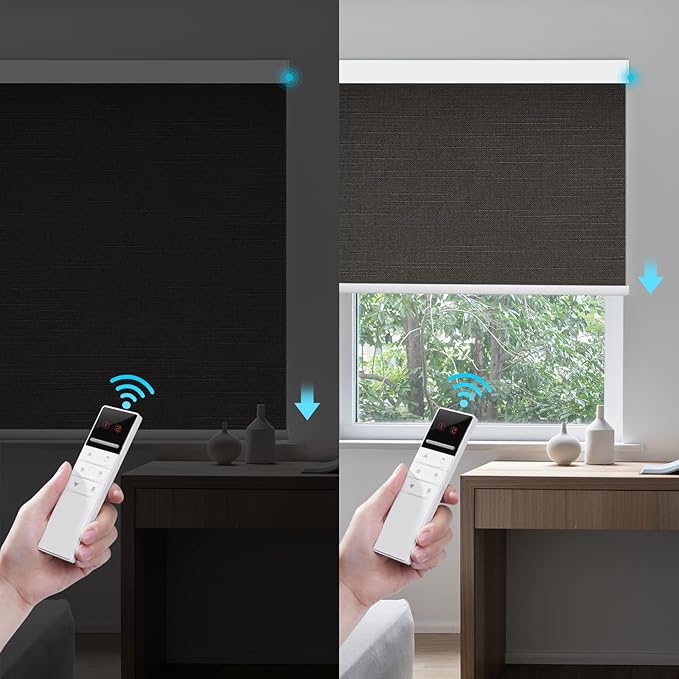 ZSTARR Motorized Blackout Window Blinds Remote Control Automated Window Blinds Rechargeable Roller Shades Blinds with Valance,Customized Size (Gray-Brown)