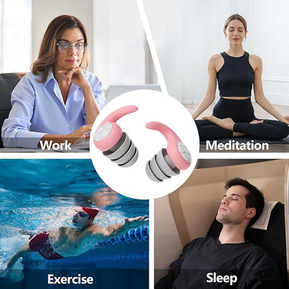 Noise Cancelling Ear Plugs for Sleeping - Pink Comfortable Reusable Silicone Earplugs for Sleep 24dB Noise Reduction Snoring and Studying Travel Concerts Hearing Protection with 3Tips and Storage Box