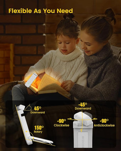 Glocusent USB Rechargeable Book Light, Portable Clip-on LED Reading Light, Reading Lights for Books in Bed with 3 Amber Colors & 5 Brightness Dimmable, Compact & Long Lasting, Perfect for Book Lovers