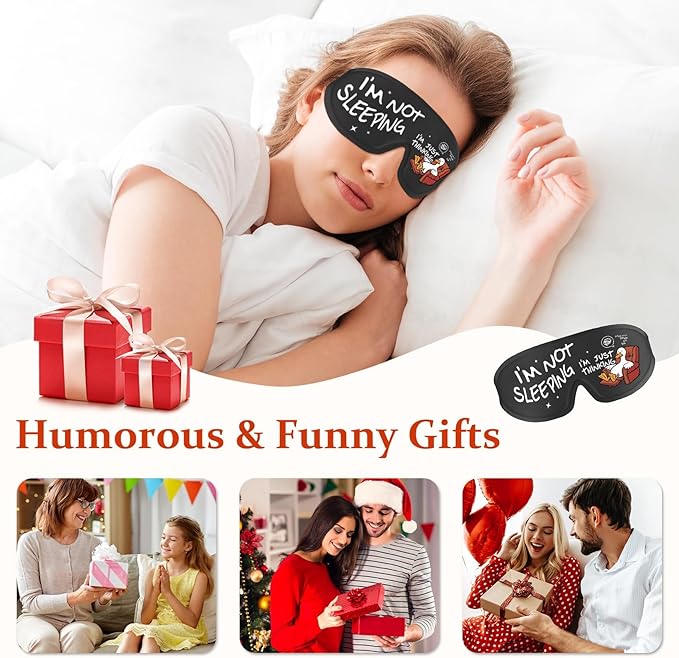 Funny 3D Zero Pressure Sleep Eye Mask for Men Women Side Sleeper, Adjustable Blackout Soft Breathable Eye Masks for Travel Nap Night Sleep, Humorous Gift Stocking Stuffers (Just Thinking)