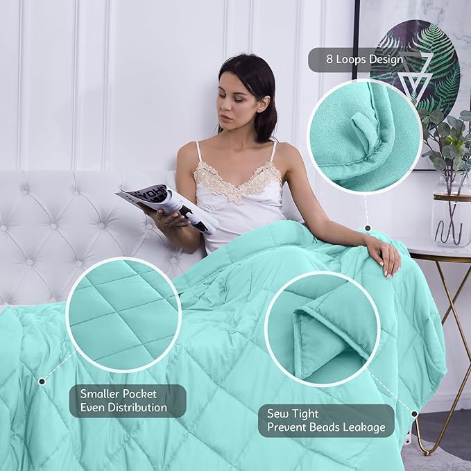 L'AGRATY Weighted Blanket - 60"x80" 20lbs Cooling Breathable Heavy Blanket Microfiber Material with Glass Beads for Adult All-Season Summer Fall Winter Soft Thick Comfort