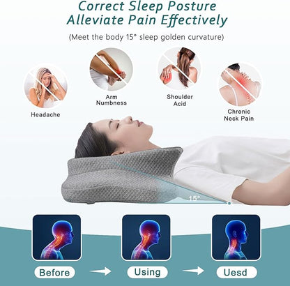 Cervical Neck Pillow for Pain Relief Sleeping, Contour Memory Foam Pillows, Ergonomic Side Sleeper Pillows for Adults, Orthopedic Neck Support Pillow for Back Stomach Sleepers-King Size