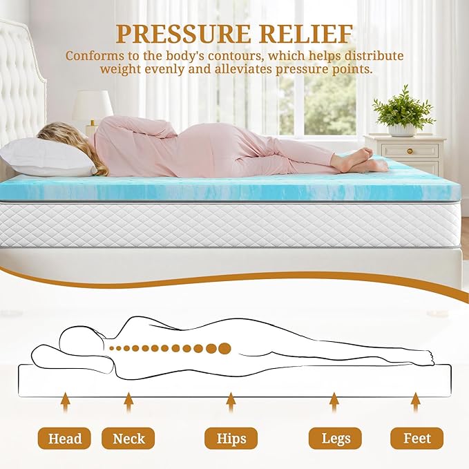 Mattress Topper California King, 2 Inch Gel Infused Memory Foam Mattress Topper, Pressure Relief, Mattress Pad, Breathable Bed Topper, CertiPUR-US Certified