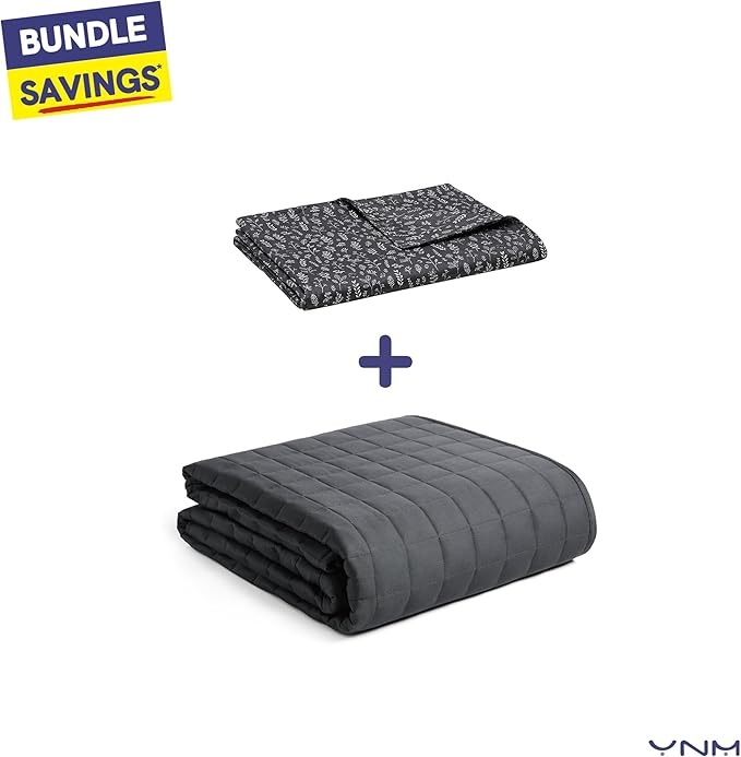 YnM Exclusive Cotton Duvet Cover for Weighted Blankets with 16 Strings (Plant/Grey, 60"x 80")