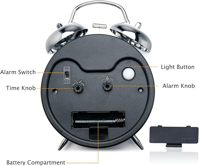 Peakeep Loud Alarm Clock for Heavy Sleepers Adults, Metal 4.5" Twin Bell Battery Operated Alarm Clocks for Bedrooms Decoration (Golden)…