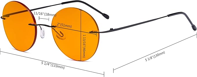 Eyekepper Frameless Blue Light Blocking Glasses with Orange Tinted Lens for Sleeping - Round Rimless Computer Reading Glasses Men Women Red +1.50