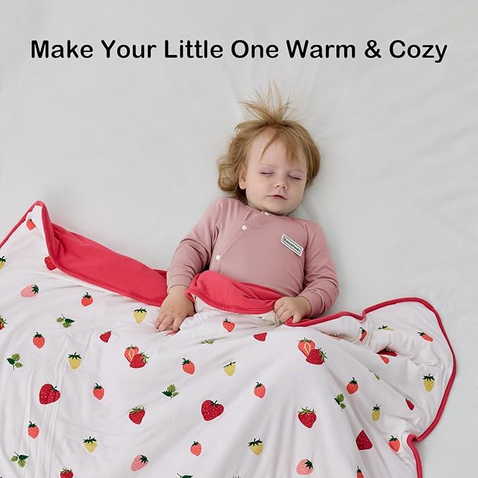 BubblePanda Rayon Made from Bamboo Baby Blanket for Boys Girls Neutral Soft Crib Blanket Toddler Quilt Comforter Newborn Nursery 30 x 40 Inch Strawberry