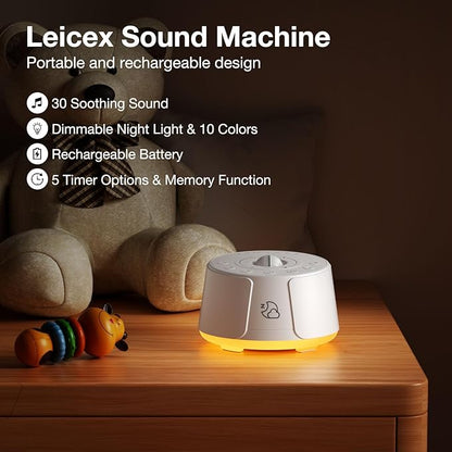 Sound Machine White Noise Machine - 30 Soothing Sounds, 10 Colors Night Light, Rechargeable Battery- Travel Portable Sound Machine for Sleep Baby Adults, Perfect Sleeping Companion
