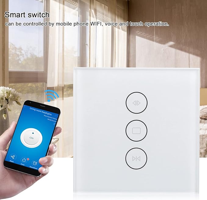 Smart Curtain Switch, Wi-Fi Curtain Switch, Motorized Roller Blinds Shutter Touch Wall Switch APP Voice Control for Home Switch, Office Building, Exhibition Hall Switch (White)