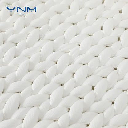 YnM Cooling Weighted Blanket, Handmade Chunky Yarn Knitted Design, Temperature Regulating and Breathable, Machine Washable Throw for Sleep or Home Decor (White, 60x80 Inch, 15lbs)