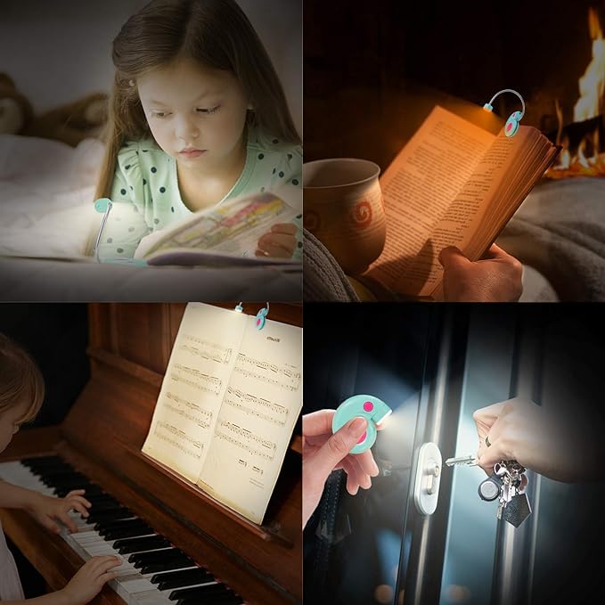 Kids Rechargeable Book Light, Clip on Reading Light for Kid, Kids Reading Lights, Amber Book Light for Reading in Bed, 2 Lighting Modes, Blue Light Blocking, Bookmark Light for Bookworms-Blue