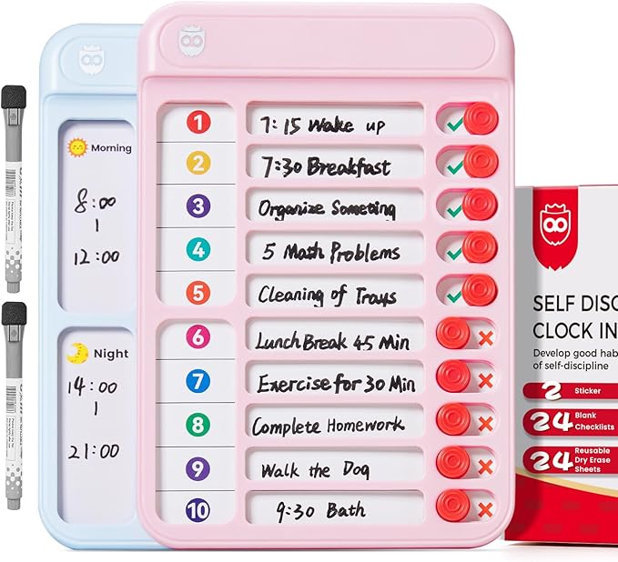 Magnetic Chore Chart for Kids, ADHD Tools to Do List Check List Chart Board Routine Chart, Visual Schedule for Fridge, Home with 10 Sliders and Magnetic Marker - (Blue+Pink)