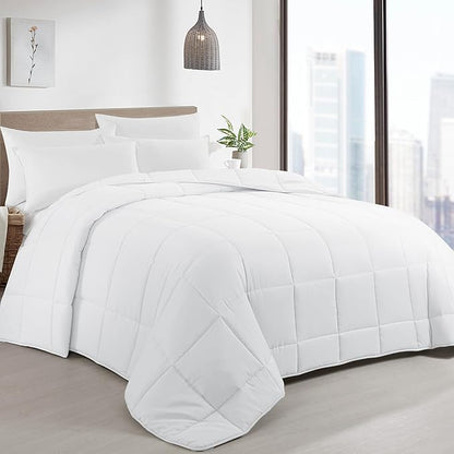 HOMBYS Oversized King Comforter 128x128, Lightweight Quilted Down Alternative Duvet Insert for All Season,White,8 Corner Tabs