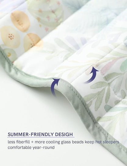 YnM 15lbs Weighted Blanket for Adults, Cooling Nylon/PE Heavy Bed Throw Blanket with Cooling Glass Beads for All Season Use, Ideal for ~110lbs (48x72 Inches, Twin/Full, Jungle Bloom)