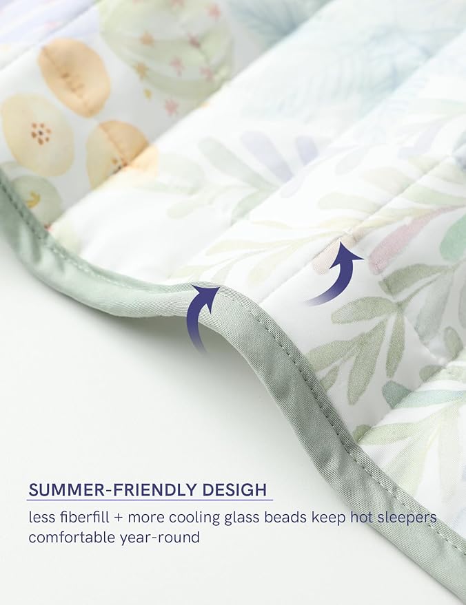 YnM 17lbs Weighted Blanket for Adults, Cooling Nylon/PE Heavy Bed Throw Blanket with Cooling Glass Beads for All Season Use, Ideal for ~160lbs (60x80 Inches, Queen, Jungle Bloom)