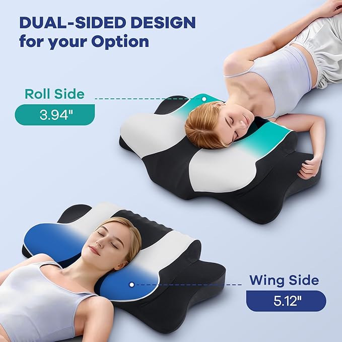 DONAMA Cervical Neck Pillow for Pain Relief, Orthopedic Contour Neck Pillow with Memory Foam Ergonomic Pillows with Dual Heights for Back, Stomach and Side Sleepers (Black, 26"×15")