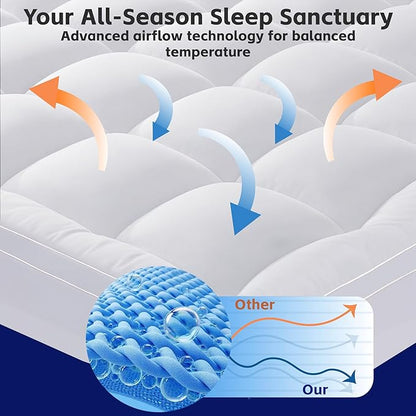 3 inch Mattress Topper King Size Pillow Top - Extra Thick Padded Mattress Pad & Protector, Breathable Fitted Deep Pocket 8-21, Ultra Soft & Supportive 1100GMS