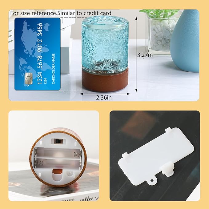 Mini Soft Warm Light Lamp Battery Operated Portable Night Light with Timer, Small Glass Vintage Dim Sleep Nightlights, Battery Powered Wireless Night Lights for Adults (1), Blue, M2-1-6
