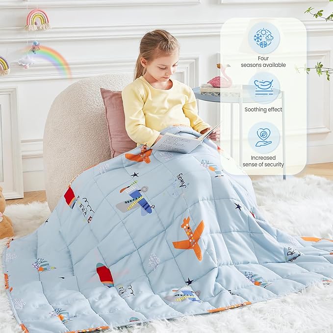 HOSUKKO Weighted Blanket - 10 lbs Blue Airplane Heavy Blanket - Breathable Blanket(41 * 60 inches, 10 lbs)