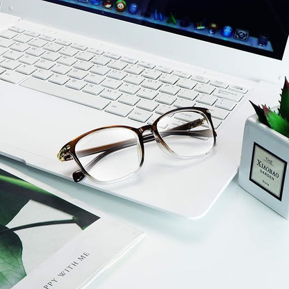 VisionGlobal Blue Light Blocking Glasses for Women, Anti Eyestrain, Computer Reading, TV Glasses, Stylish Square Frame, Anti Glare(Clear Brown,+0.25 Magnification)