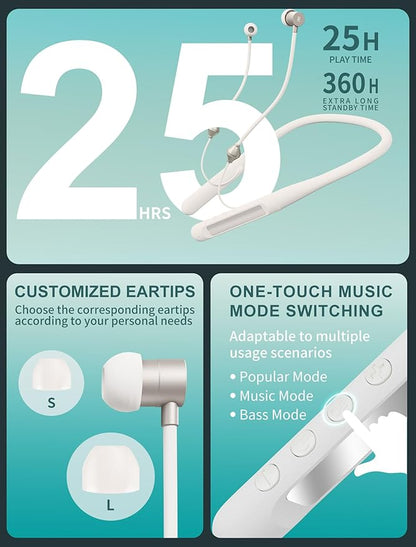 Air Tube Bluetooth Headphones with LED Battery Display,EMF Free Neckband Wireless Earbuds with 25H Playtime,HD Bass Airtube Headphone Emf Free with Mic And Controls,Airtube Earbuds For Sleep,Work,Gym
