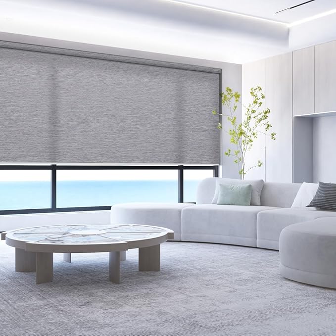 ZSHINE Motorized Window Blinds Over-Size Customize Width (21-114 Inches) Remote Control Wireless and Rechargeable Motor Roller Shades Blinds for Windows(Light Filtering Victoria Series)