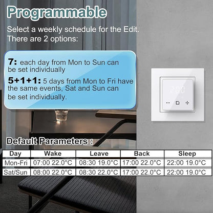 HEATIT Programmable Thermostat, WiFi Smart Thermostat for Electric Radiant Floor Heating with Touchscreen, 120V-240V Wide Voltage Range, Dual Sensing, White