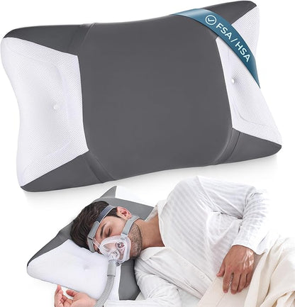 CPAP Pillow for Side Sleeping, HSA/FSA Sleep Apnea Pillow for All CPAP Masks Users to Reduce Air Leaks, Masks Pressure, Memory Foam with Cooling & Breathable Pillowcase for Side Back Sleeper