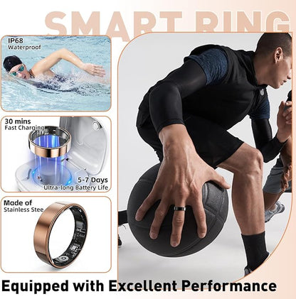 Smart Ring with Sleep Monitoring, Step Counting, Heart Rate, Blood Oxygen for iPhone and Android, No Subscription Fee, IP68 Waterproof Health Tracker (Black, 11)