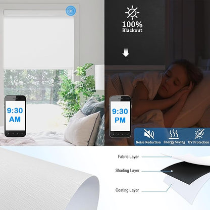 Motorized Blinds with Remote Cordless Automatic Motorized Shades Custom Blinds for Windows Smart Curtains Compatible with Alexa Google Home(Blackout Jacquard White,W41 x H72in)