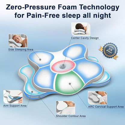 Sleep Apnea Pillow with Neck Pain & Snoring Relief -Orthopedic Cervical Pillow, Ergonomic Contour Memory Foam for Side, Back,Stomach Sleepers, Medium Firm Support(White, Queen Size)