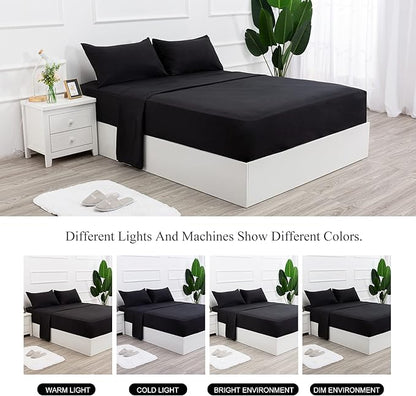 Twin XL Sheets Set Black - Extra Soft Cooling Bed Sheets 4 Piece Hotel Luxury 1800 Bedding Sheets & Pillowcases - 1 Flat Sheet,1 Fitted Sheet and 2 Pillow Cases - Deep Pocket up to 16"