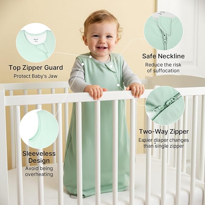 Supersoft Rayon Made from Bamboo Sleep Sack 3-6 Months Newborn Sleep Sack 0-3 Months 1.0 Tog Baby Wearable Blanket with 2-Way Zipper Unisex Sleeping Bag for Babies (2 Pack) Green & Gray