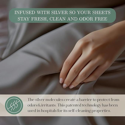 Eucalyptus Sheets - Infused with Silver for Anti-Odor, Softer Than Silk Fibers, More Cooling Than Cotton - Perfect for Hot Sleepers & Sensitive Skin - 100% Tencel Lyocell - Cali-King Sheet Set