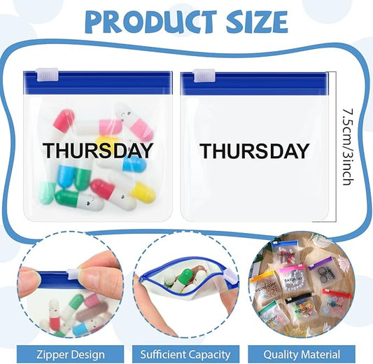 70 Pcs Weekly Pill Pouch Bags Zippered Reusable Medicine Organizer Set Self Sealing Medicine Organizer Travel Plastic Pill Bags with Slide Lock for Small Items Storage(Colored)