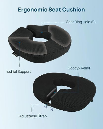 Feagar Donut Pillow for Tailbone Pain Relief - Hemorrhoid Pillow with Memory Foam for Coccyx, Sciatica, Pressure Sores, Office Chair Cushion for Pregnancy, Postpartum & Surgery Recovery(Black)